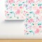 Blooms, Mermaid Lagoon, Floral, Pink, Peach, Spring, Girls Room, Nursery Custom Pre-pasted Wallpaper by Spoonflower Pre-Pasted Wallpaper 2FT Wide